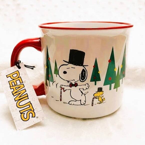 Snoopy & Woodstock Top Hat & Bow Tie Festive XL 22oz Ceramic Coffee Mug-NEW - Picture 1 of 6